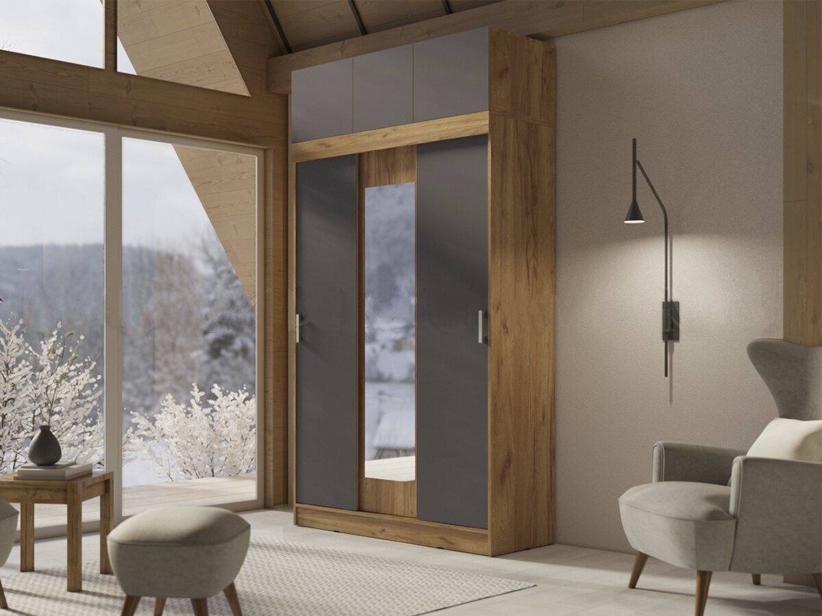 фото Шкаф-купе Бася с Антресолью Крафт-Белый глянец