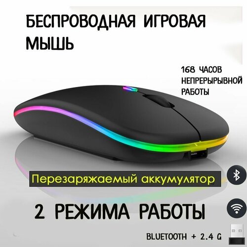 Мышь беспроводная бесшумная компьютерная с подсветкой RGB c адаптером USB 445₽