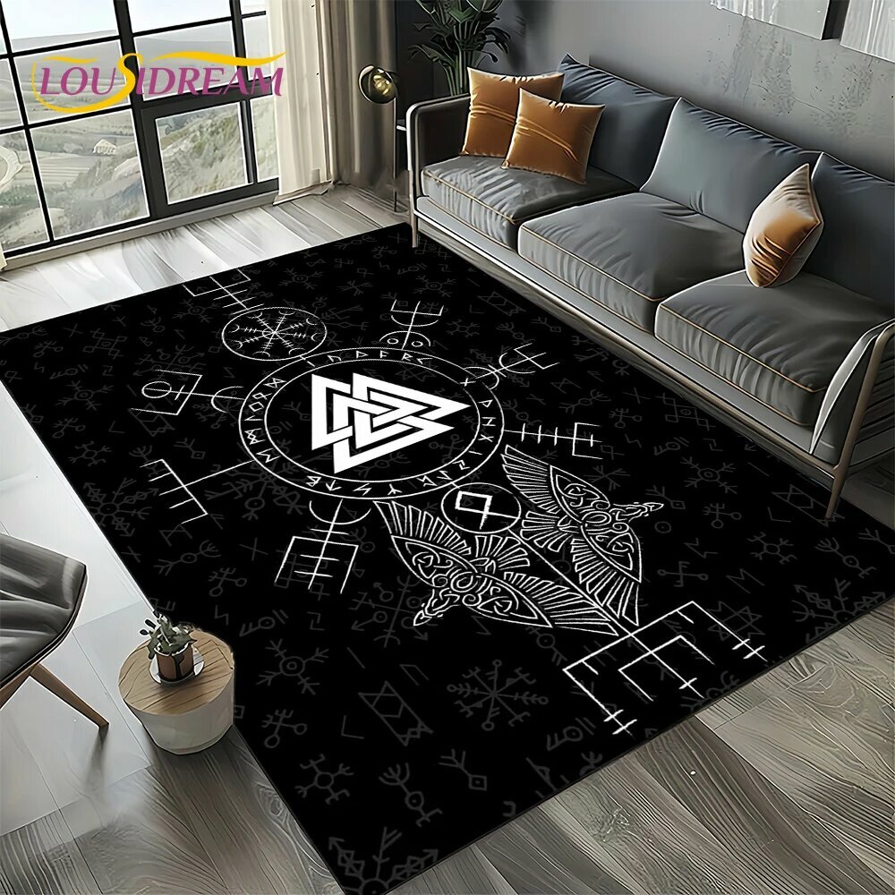 Ковёр LOUSIDREAM Odin Viking Symbol Valknut Nordic Valhalla, 40x60cm( 15x23in ), Черный — фото 1