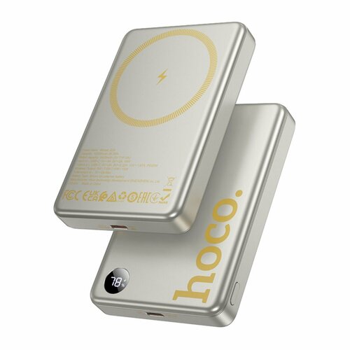 Внешний магнитный беспроводной аккумулятор Hoco Clever Aluminum alloy Q34 10000 mAh Qi15WPD20W titanium gold 4200₽