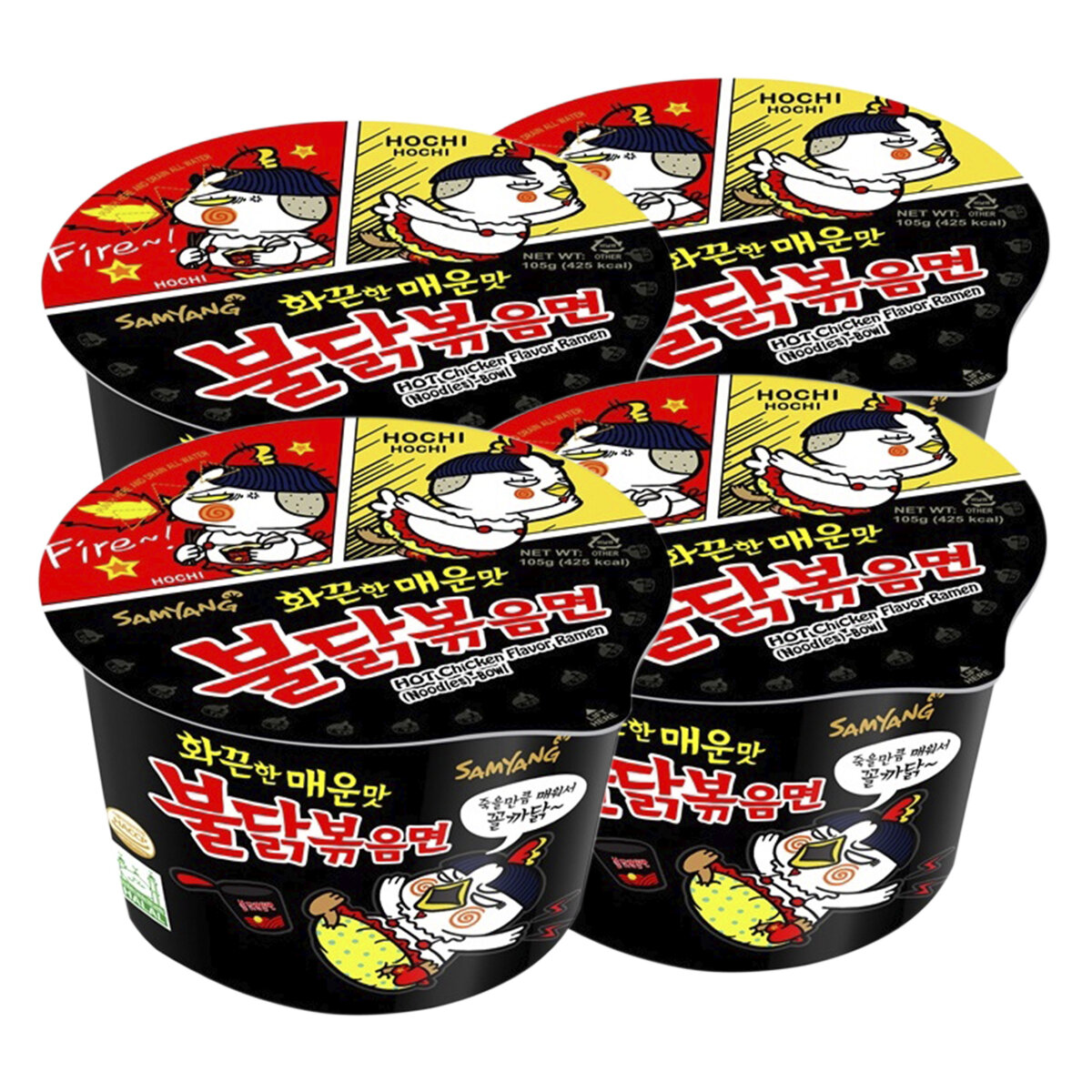 Лапша быстрого приготовления Hot Chicken острая курица Samyang, чашка 105 г х 4 шт