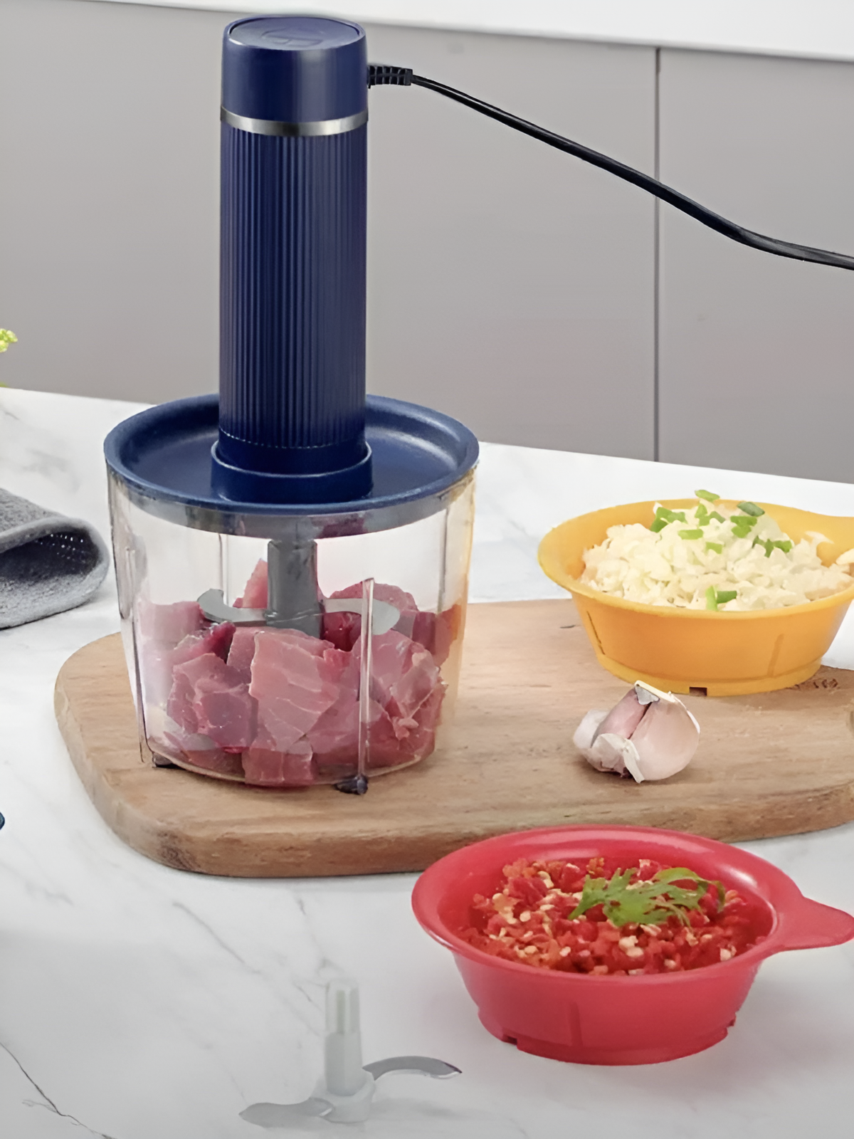 Измельчитель электрический кухонный многофункциональный универсальный чоппер-измельчитель с 3 чашами