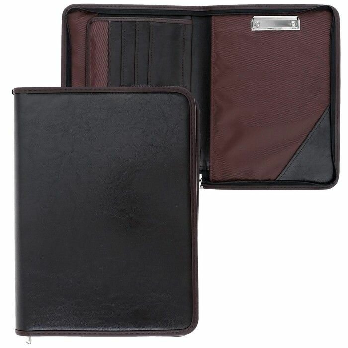 Папка деловая Calligrata искусственная кожа, 360х260х30 мм, с металлическим прижимом, "Люкс", коричневая