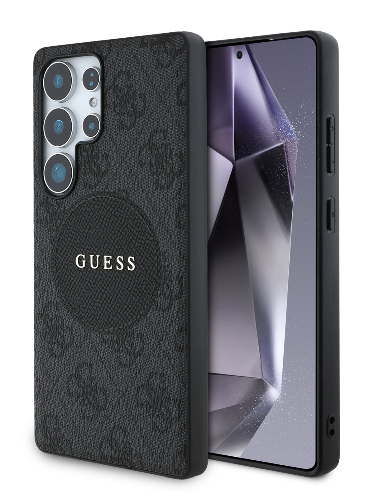 Guess для Galaxy S25 Ultra чехол PU 4G with Round Patch Metal logo Hard Black (MagSafe) — фото 1