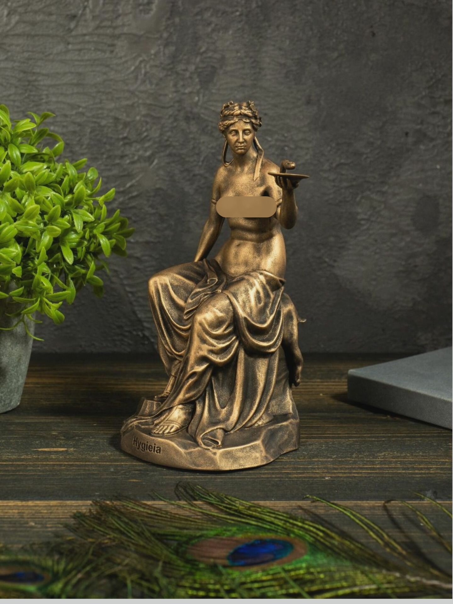 Статуэтка Гигея, литьевой мрамор, высота 17 см, цвет патина бронза — фото 1