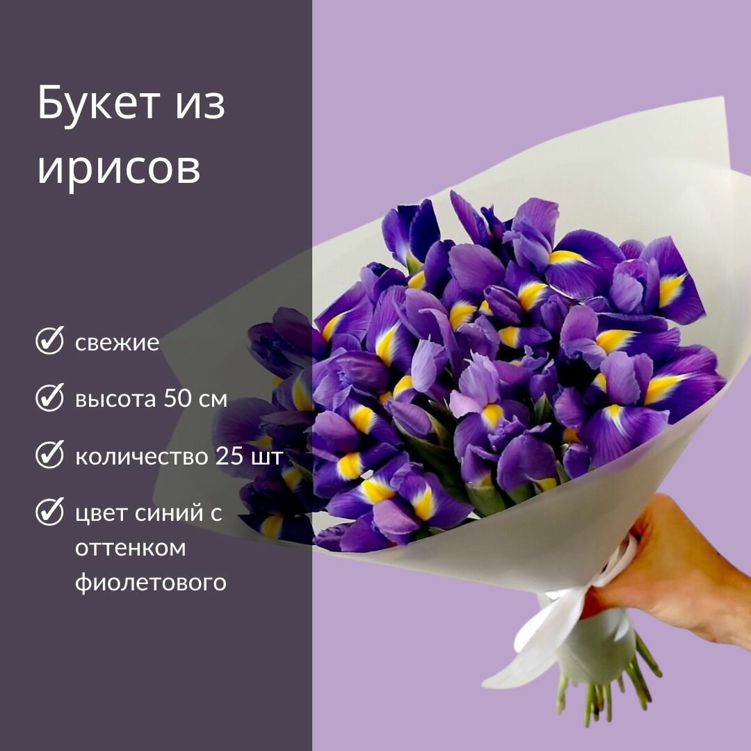 Букет ирисы 25шт 50см свежие живые
