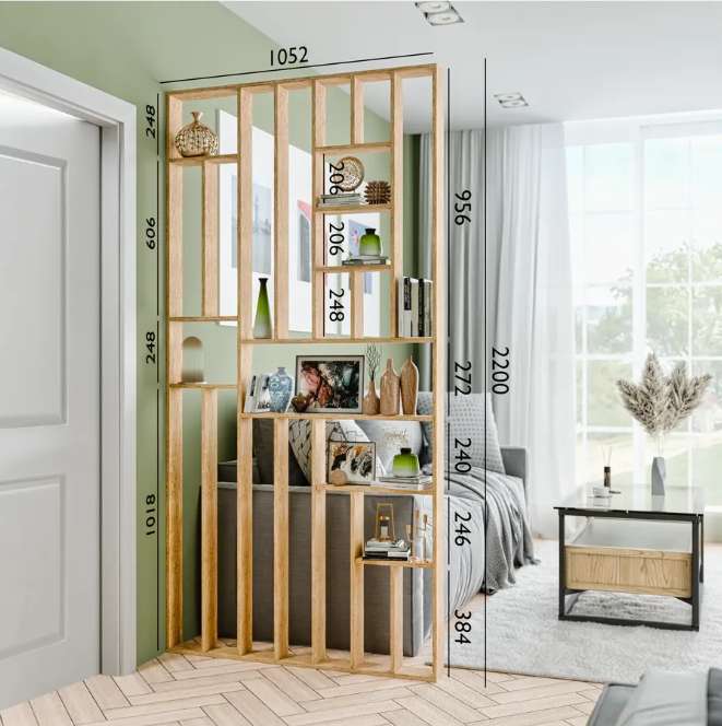 Перегородка REIKI club, ЛДСП, цвет дуб вотан, с полками, 220 х 105 см