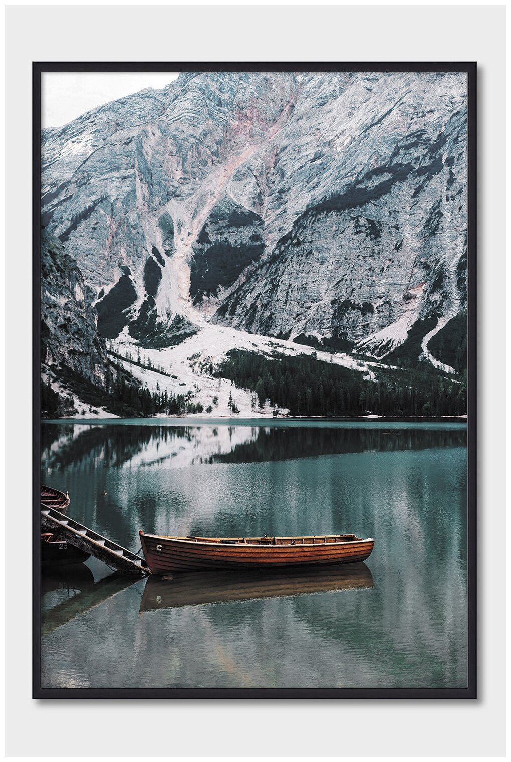 Постер на стену для интерьера Postermarkt Лодка на озере, постер в черной рамке 40х50 см, постеры картины для интерьера в черной рамке