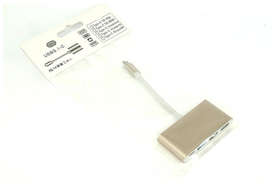 Адаптер Multiport Type-C на USB 2шт, USB 3.0, Type-С для MacBook золотой