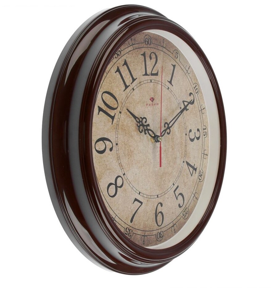 Часы настенные Рубин круглые, "Классика ретро", 35 см, обод коричневый