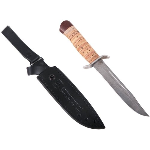 фото Нож финка "разведчика" (нержавеющая дамасская сталь, береста/текст.) златоустовский оружейный завод