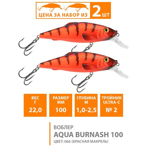 фото Воблер для рыбалки плавающий aqua burnash 100mm 22g заглубление от 1 до 2.5m цвет 066 2шт