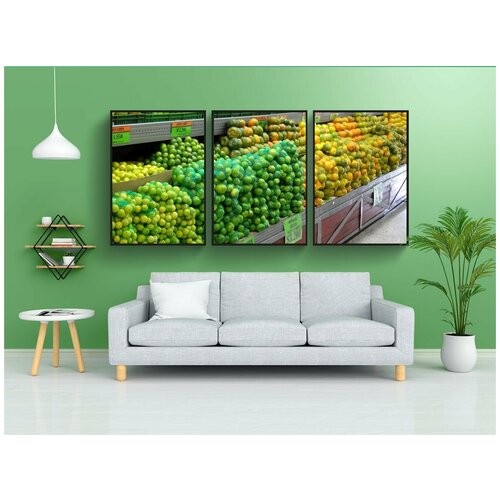 фото Набор модулных постеров для интерьера "супермаркет, полки, фрукты" 60x90 см. в тубусе, без рамки lotsprints