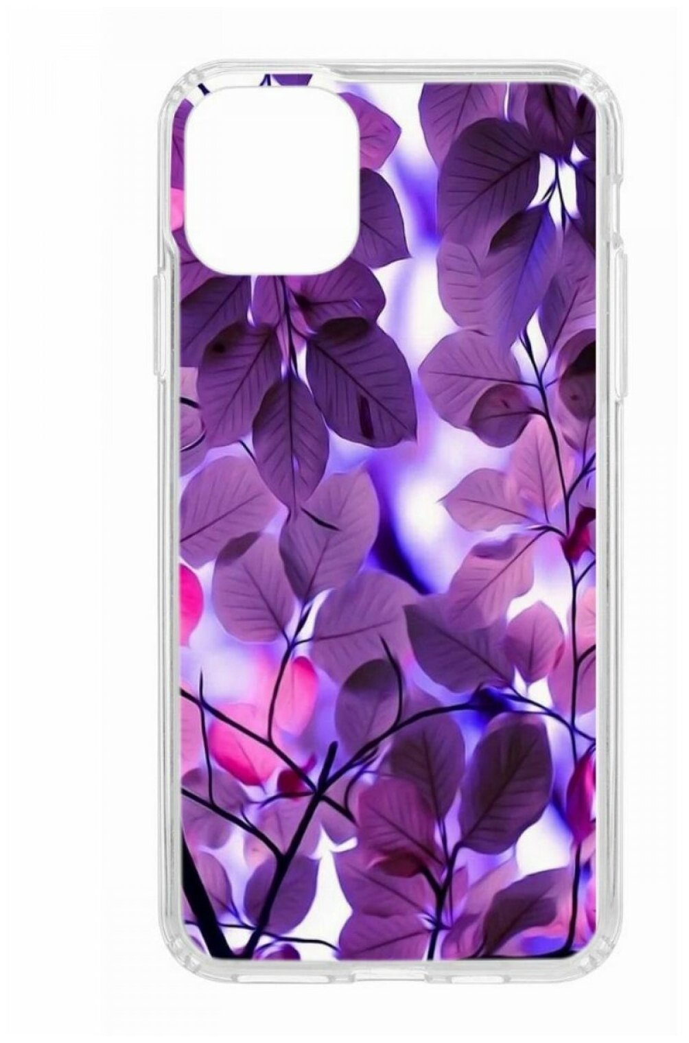 Чехол для iPhone 11 Pro Max Kruche Print Purple leaves,противоударная пластиковая накладка с рисунком,защитный силиконовый бампер с защитой камеры