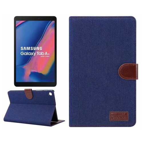 фото Чехол-обложка mypads для samsung galaxy tab a 8.0 (2019) sm-p200 / p205 синий из настоящей джинсы с визитницей и застежкой с мульти-подставкой