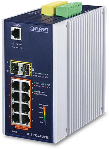 Коммутатор PLANET IGS-6325-8UP2S IP30 DIN-rail Industrial L3 8-Port 10/100/1000T 802.3bt PoE