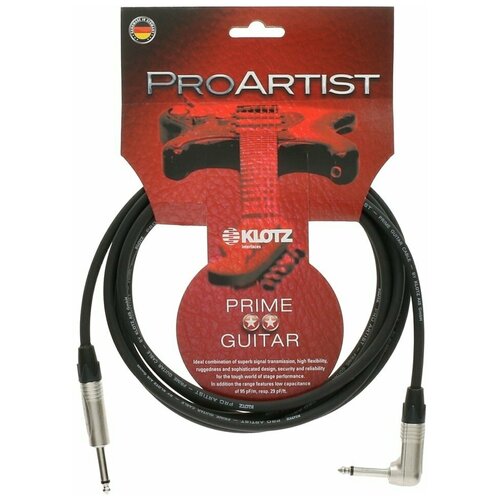 KLOTZ PRON030PR Pro Artist Готовый инструментальный кабель, длина 3 м, разъемы Neutrik Mono Jack (прямой-угловой)