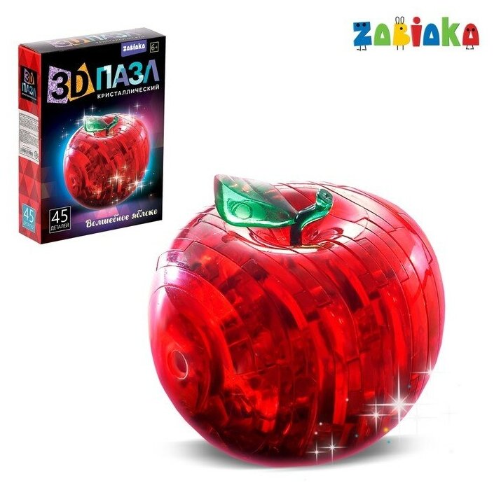 Пазл 3D кристаллический «Яблоко», 45 деталей, световой эффект, цвета микс, работает от батареек