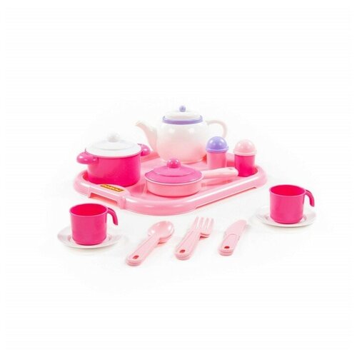 Набор детской посуды «Настенька», с подносом на 2 персоны, 19 элементов набор игрушечной посуды росигрушка настенька 23 предмета пластик 9316