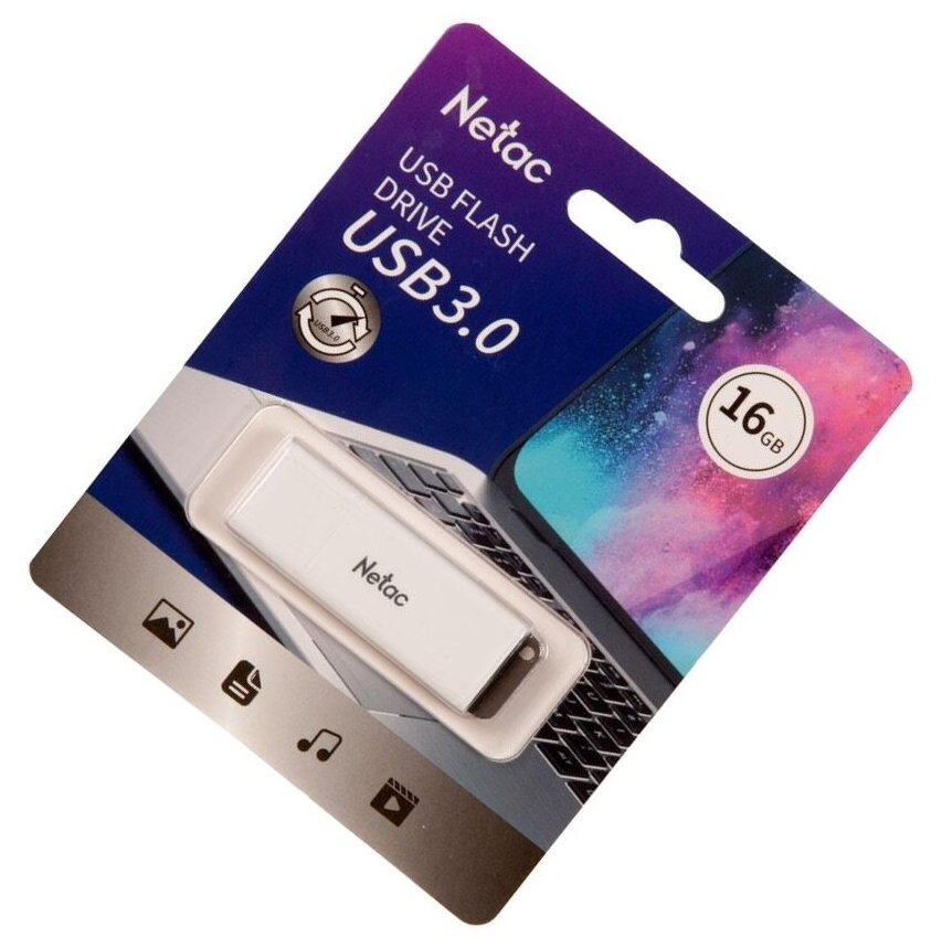 Flash Drive / Флеш Диск Netac U185 16Gb , USB3.0, с колпачком, пластиковая белая