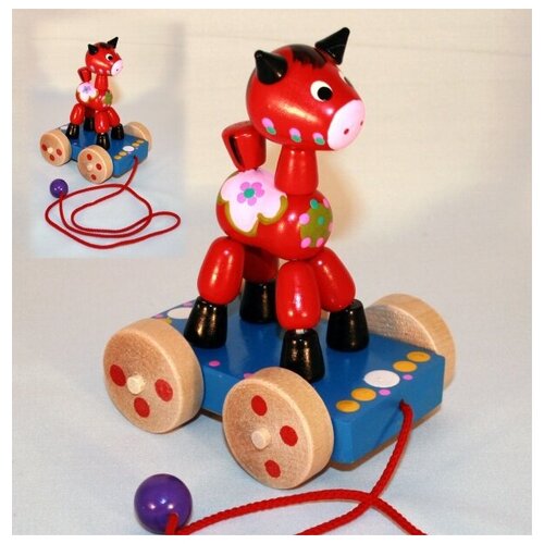 Лошадка на колесах каталка игрушка сказки дерева лошадка на платформе 04009 коричневый
