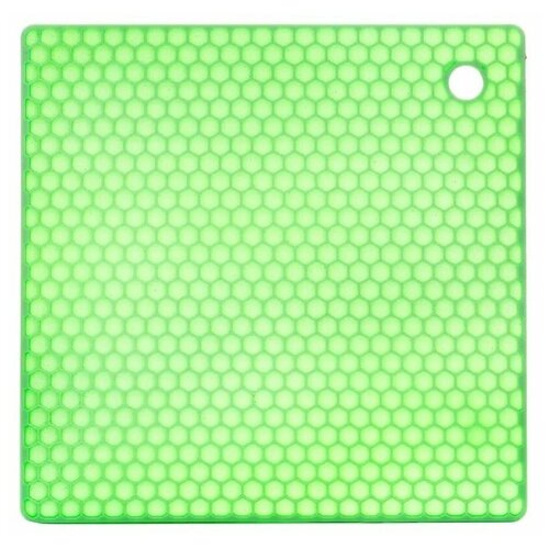 Прихватка - подставка под горячее, силиконовая прихватка для кухни, узор Соты 17 см, зеленый
