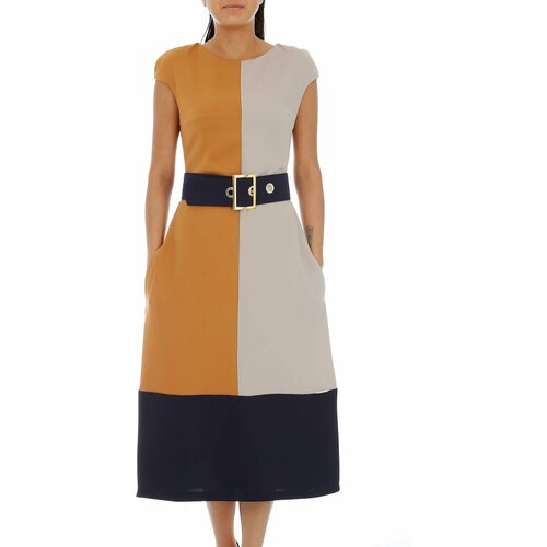 Повседневные платья BGT Платье миди комбинированное А-силуэта. Разм.42, бежевый