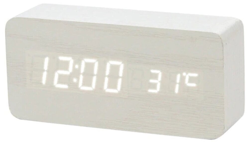 Часы-будильник "Деревянный брусок" средние белые, настольные часы - фотография № 1