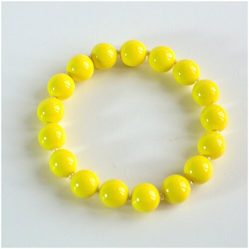 фото Ярко - желтый браслет из круглых бусин, размер 18 см tularmodel