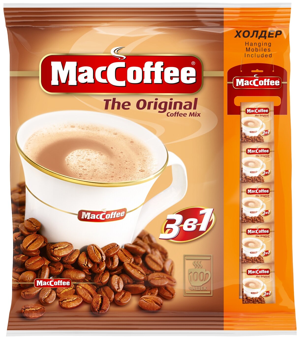 Растворимый кофейный напиток MacCoffee the Original 3в1, 100 пакетиков кофе по 20г.