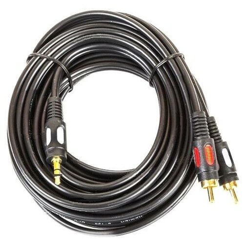 кабель аудио виде 3 5 jack 3x rca 4 контакта 1m Кабель аудио 3.5мм-2RCA Premier 5-034 переходник 3.5мм штекер на 2RCA штекера - 5 метров, чёрный