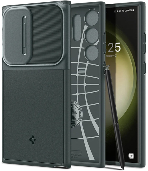 Чехол Spigen на Samsung Galaxy S23 Ultra (ACS06081) Optik Armor / Спиген чехол для Галакси С23 Ультра накладка, противоударный, с защитой камеры, зеленый