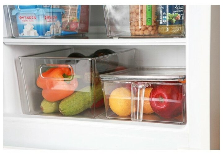 Контейнер для холодильника с крышкой и ручкой RICCO, 32×20,5×10 см, цвет прозрачный - фотография № 3
