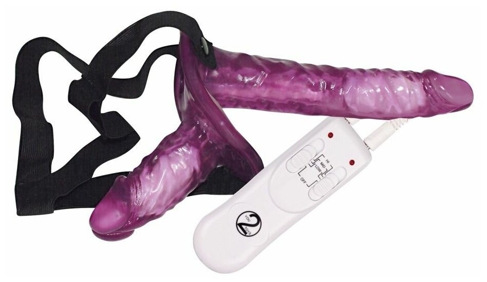 Страпон с вибрацией и вагинальной пробкой STRAP ON DUO - 18 см.