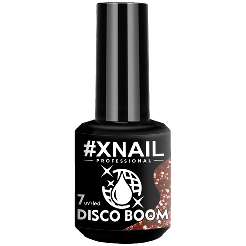 Светоотражающий гель лак XNAIL PROFESSIONAL Disco Boom, для дизайна ногтей, с глиттером, 15мл, №07 винный
