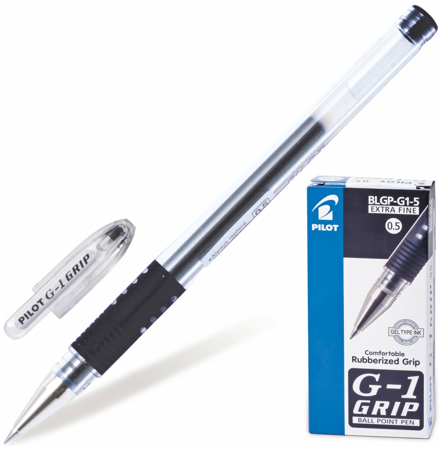 Ручка гелевая с грипом PILOT G-1 Grip, черная, корпус прозрачный, 0,5мм, линия 0,3мм, BLGP-G1-5
