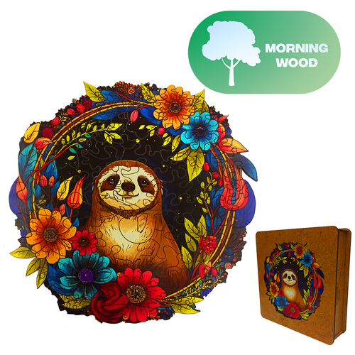 Деревянный пазл Morning wood Ленивец Джордж / 29х28 см, 100 деталей, фигурный пазл для детей и взрослых, подарок