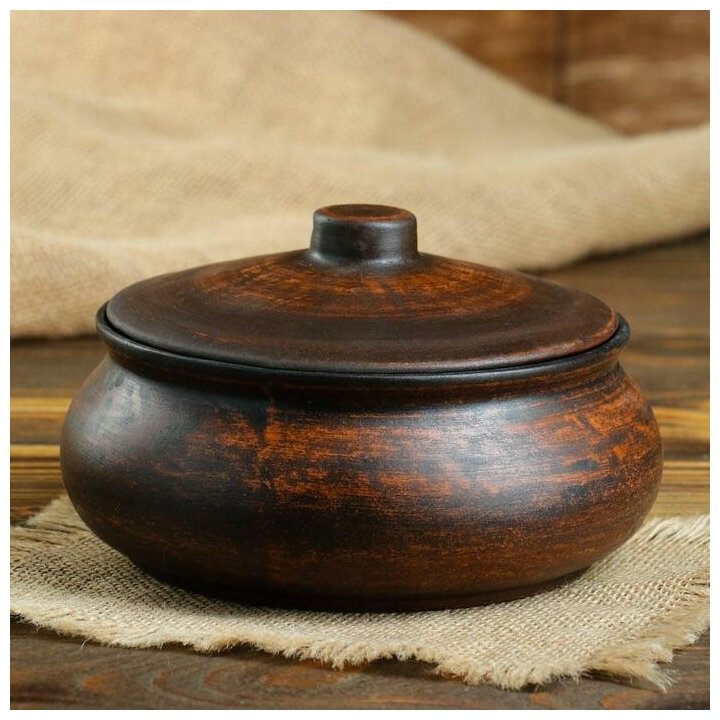 фото Горшок для запекания с крышкой "Поли", гладкий, красная глина, 1 л