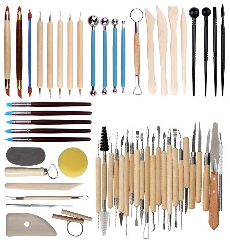 Инструменты для лепки из глины и пластилина (56 предметов)/ стеки для лепки/ набор стеков для лепки 56 предметов