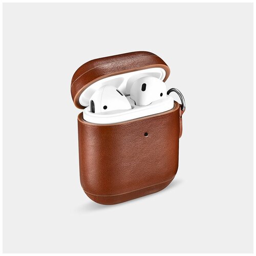 фото Винтажный кожаный защитный чехол icarer для airpods 2, brown（ со шнурком для запястья）