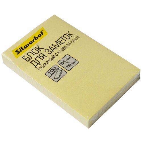 Блок бумаги для записи липкий (с клеевым краем) 51* 76 100 листов Пастель желтый (п/упаковка) 1188280 (132) (12 шт.)