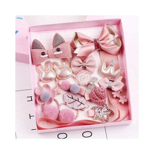 Подарочный набор резинок и заколок / Темно-розовый