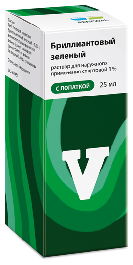 Бриллиантовый зеленый р-р д/нар. прим. (с лопаткой), 1%, 25 мл