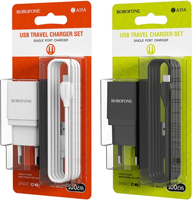 Сетевое зарядное устройство Borofone BA19A Nimble + кабель microUSB