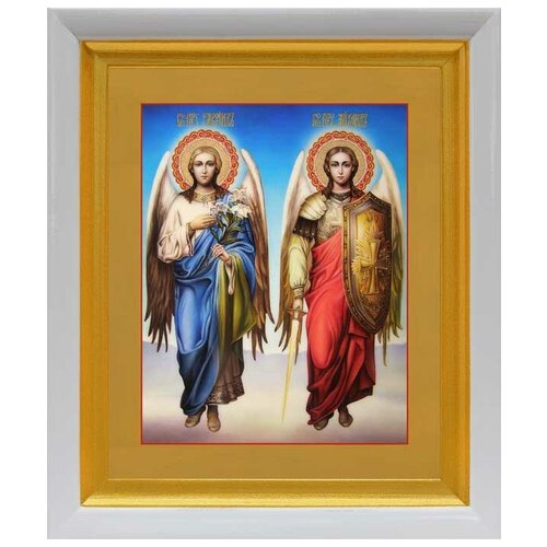 Архангелы Михаил и Гавриил, икона в белом киоте 19*22,5 см архангелы михаил и гавриил икона в белом киоте 14 5 16 5 см