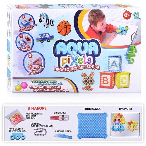 Набор для творчества 1toy Aqua pixels, 600 деталей, Веселые животные, Аквамозаика