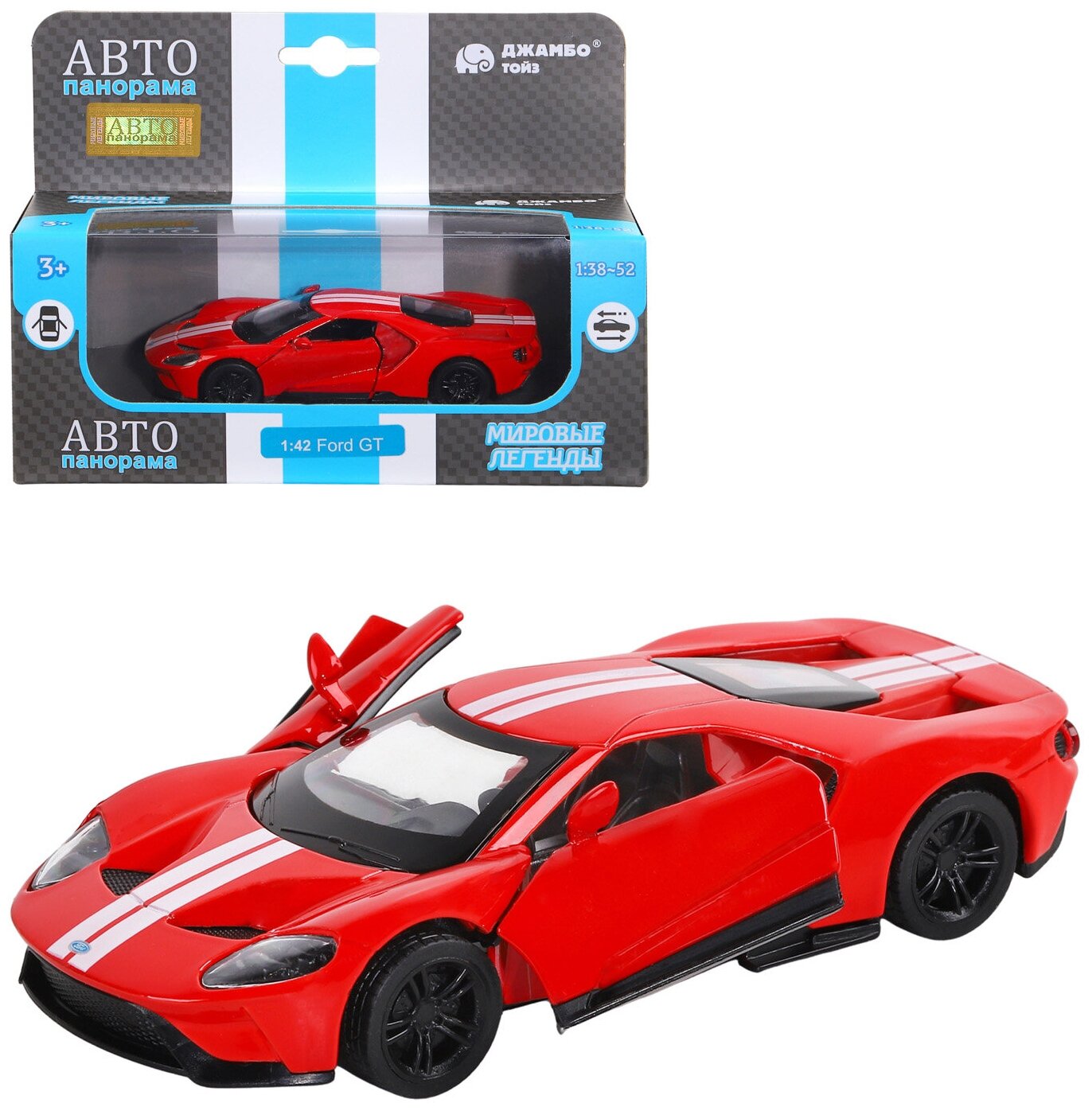 Гоночная машина Автопанорама Ford GT (J12287/JB1200139) 1:40, 11.5 см, красный