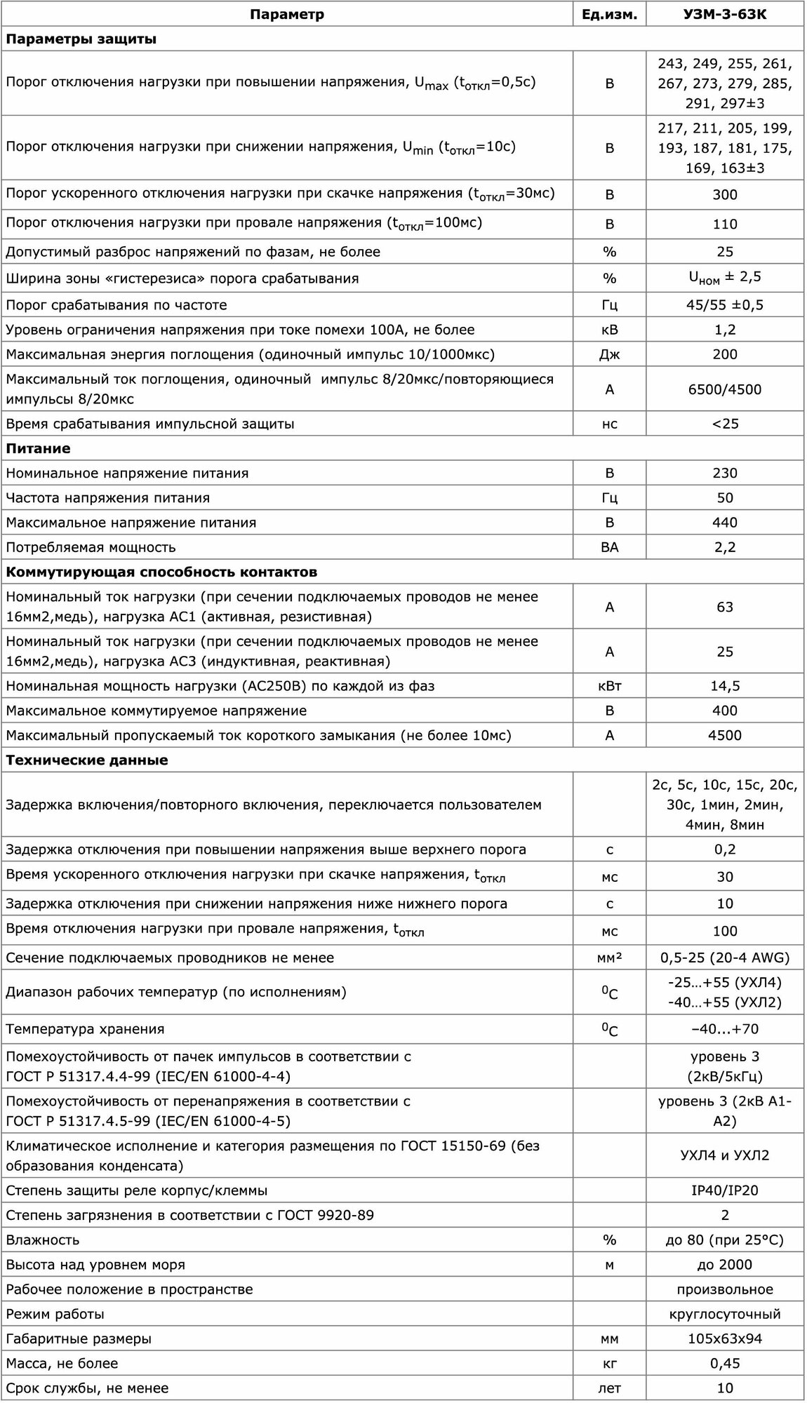 Устройство защиты многофункциональное меандр УЗМ-3-63К AC230В/AC400В УХЛ4, комплект 1 шт. — фото 1