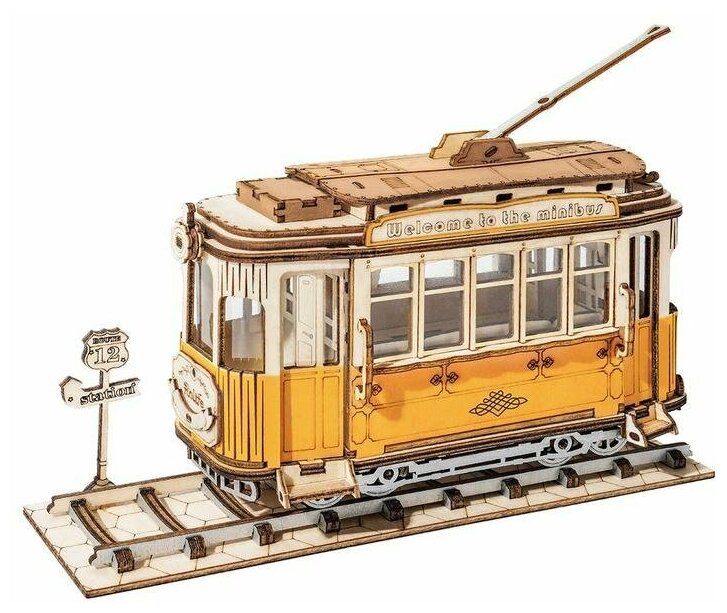 Деревянный конструктор Robotime Rolife - Трамвай (Tramcar), 145 дет, 18145,8 см, арт. TG505