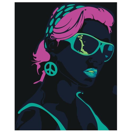 Картина по номерам, Живопись по номерам, 48 x 60, FU04, женщина, очки, поп-арт, розовые волосы, серёжки, губы, мода